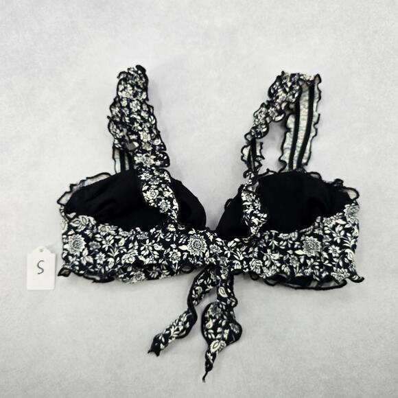 Xhilaration Black‎ Floral Ruffle Beach Tie Bra Bikini Bralette Swim Top S Small - Picture 2 of 6